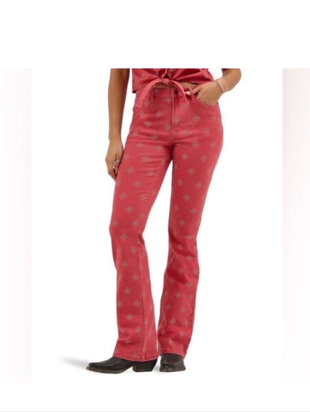 Wrangler Red and Cream Diamond Boot-Cut Jeans